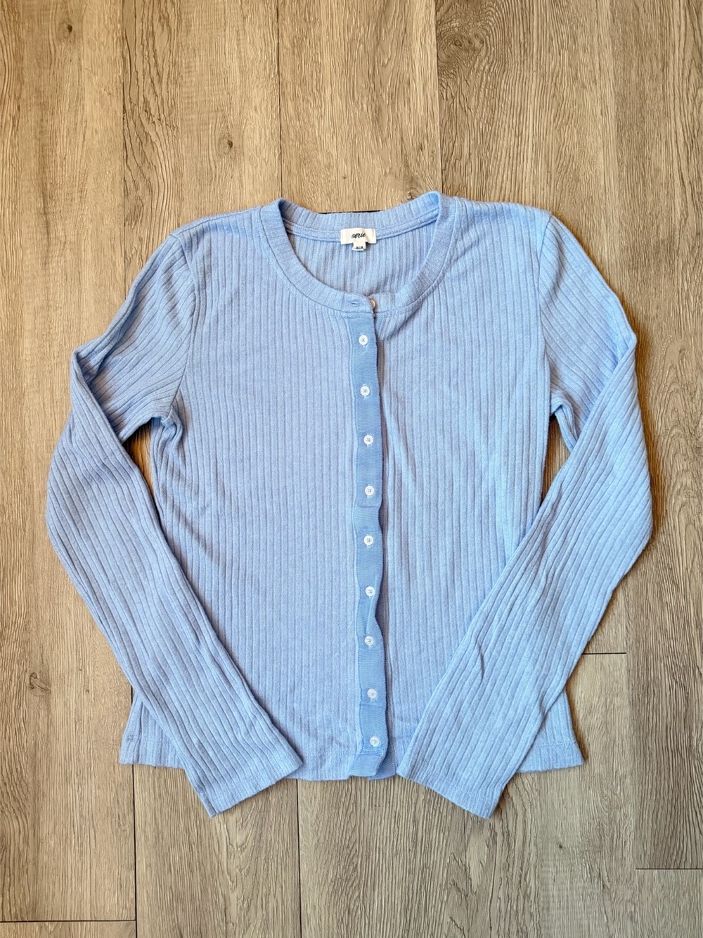 Aerie Ribbed Snap-Front Top in Blue